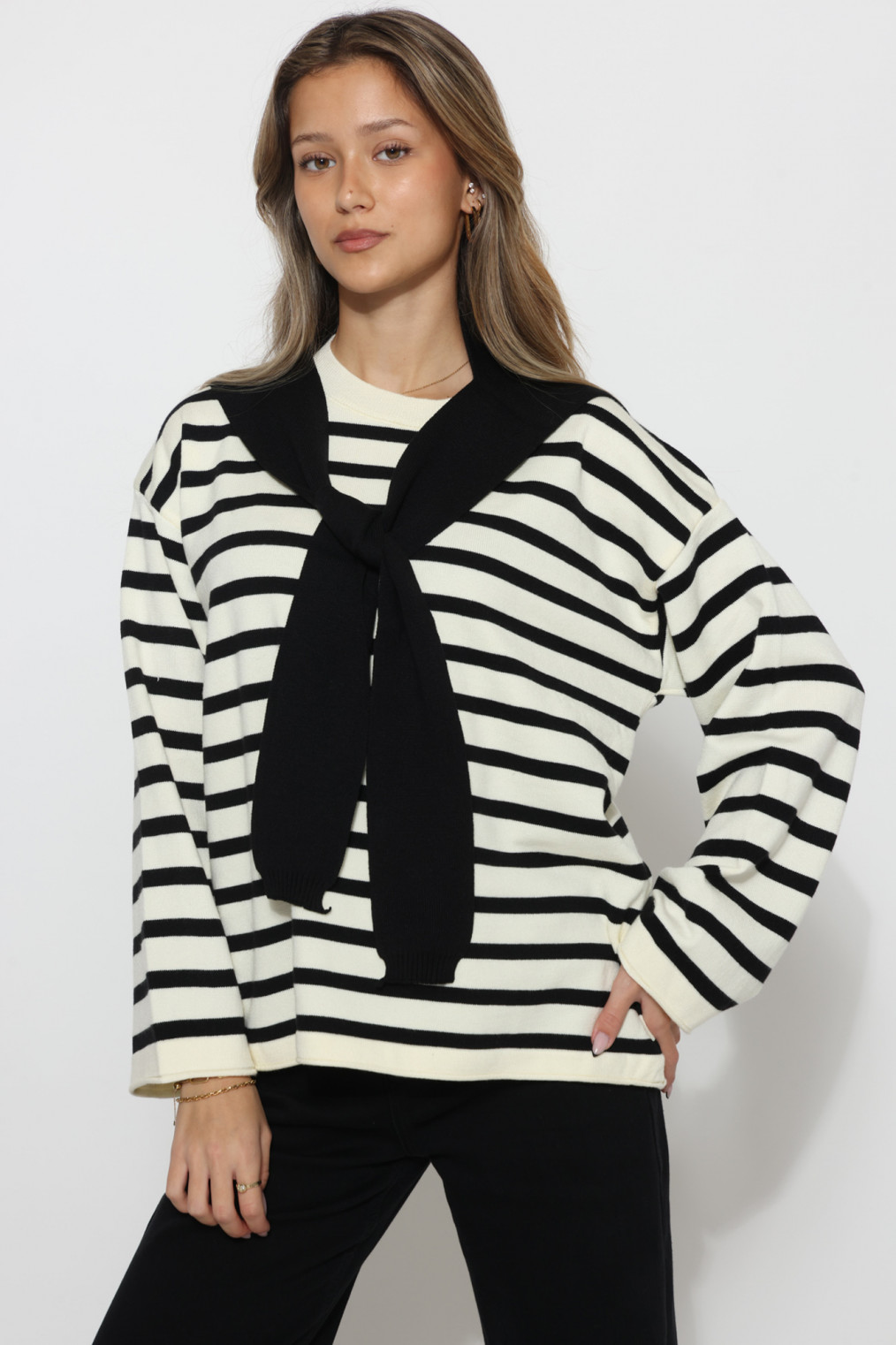 חולצה סריג פסים+ דמוי סריג מעל