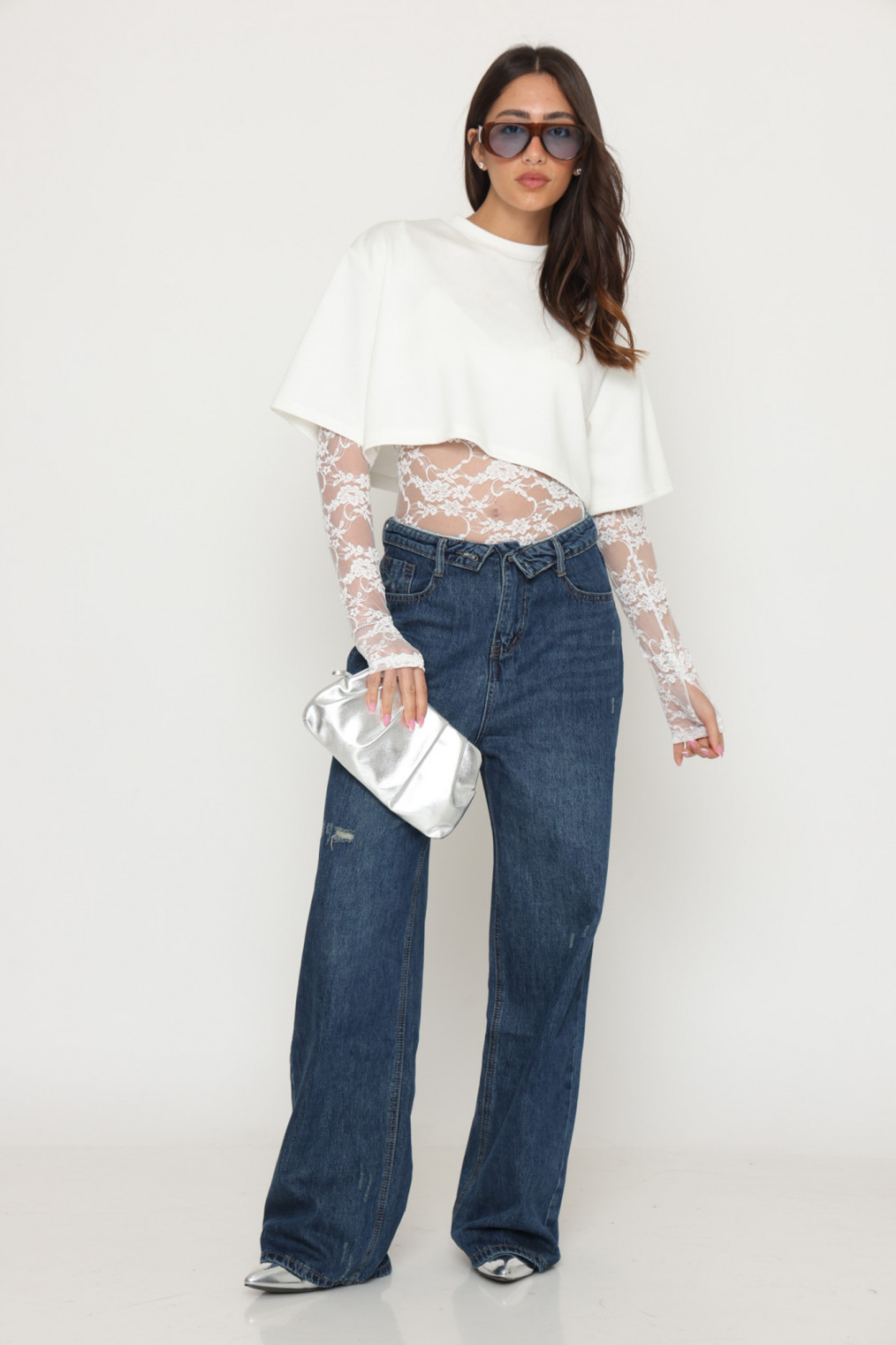 מכנס ג`ינס חגורה מקופלת