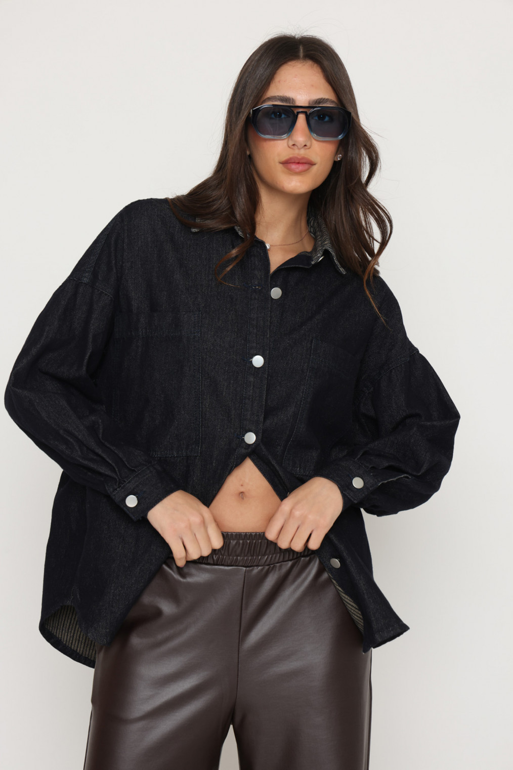 חולצה ג`קט ג`ינס - פנימי פסים