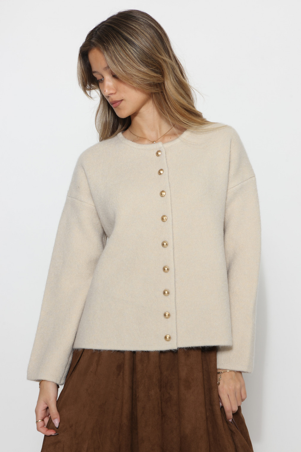 קרדיגן סריג כפתורים מזהב