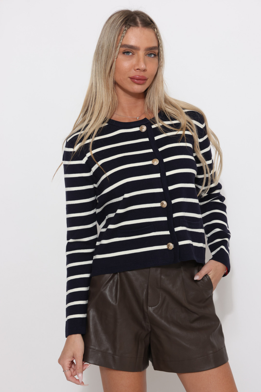 קרדיגן פסים כפתור זהב