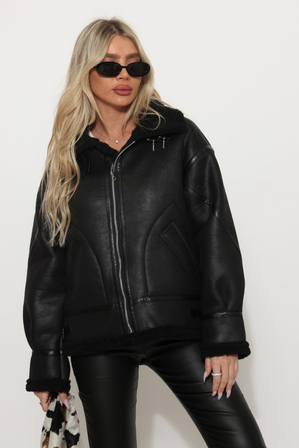 ג`קט שילוב דמוי עור +פרווה