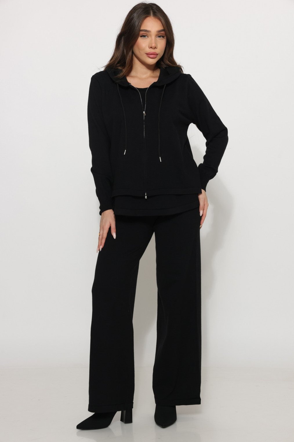 חליפה סריג צמות משולבת צוארון