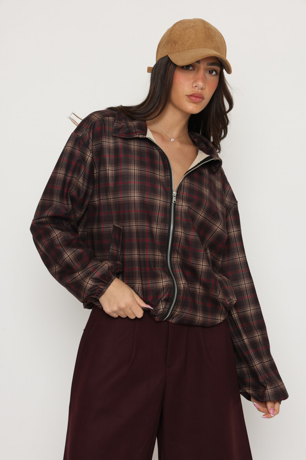 ג`קט משבצות רוכסן