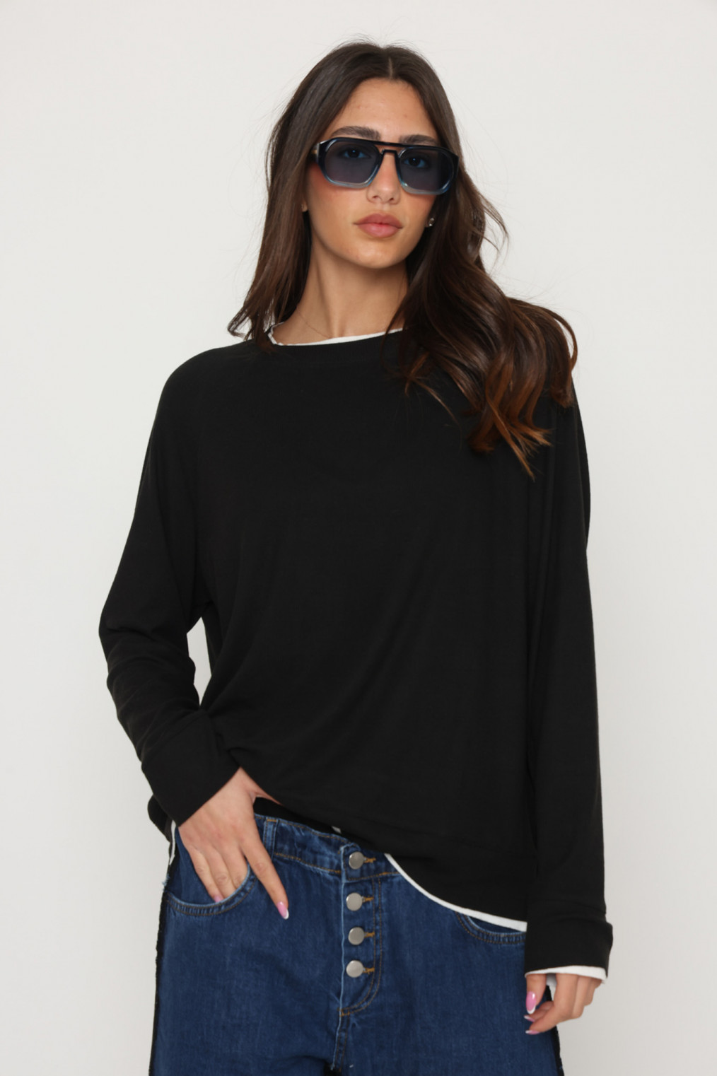 סריג ריבס דק שילוב צבע