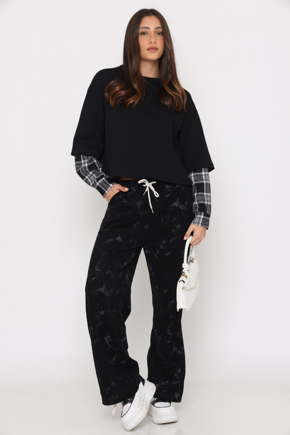 חולצה ניקי שילוב שרוול משבצות