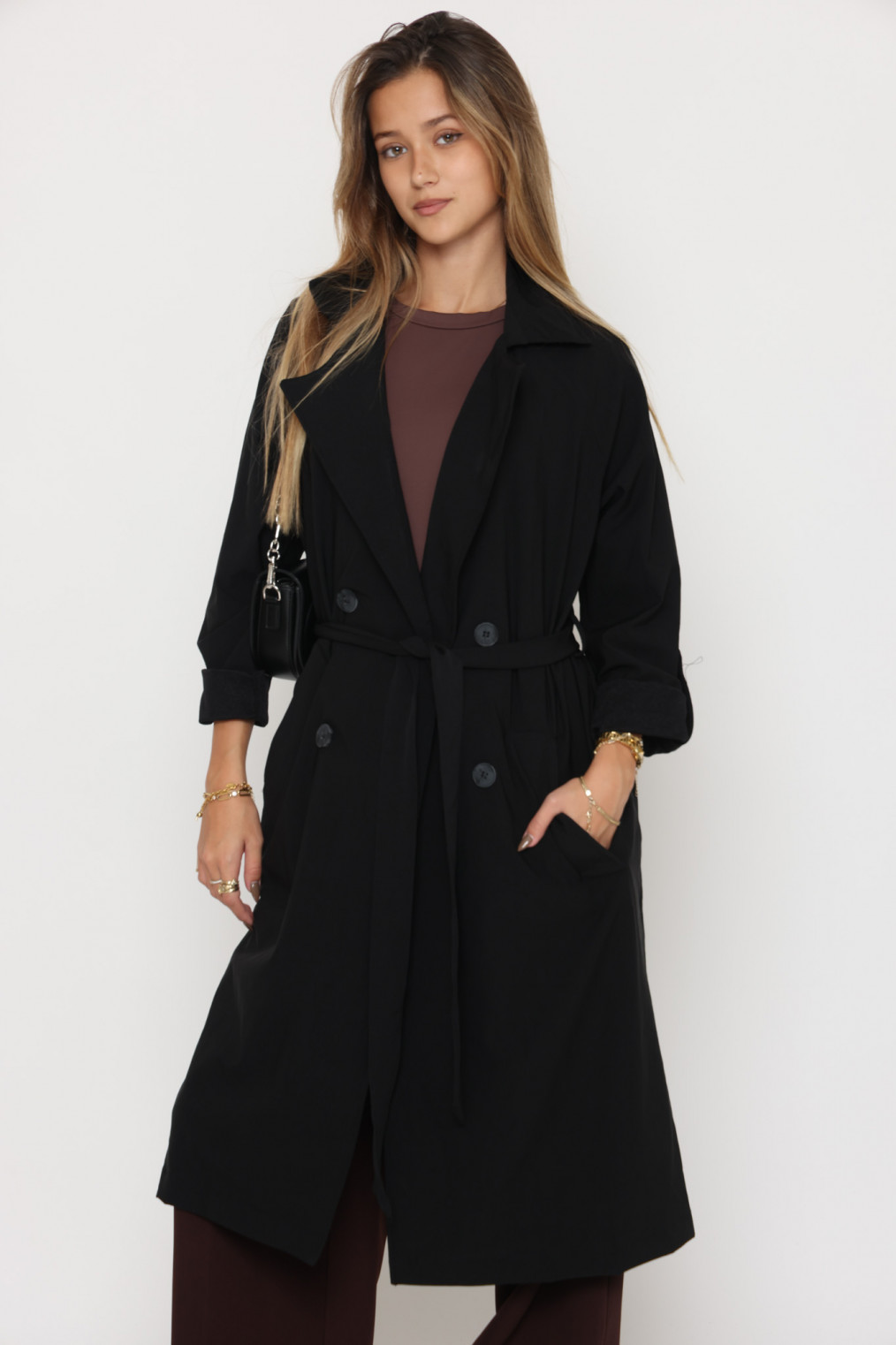 ג'קט חלק סריג כיסים ארוך