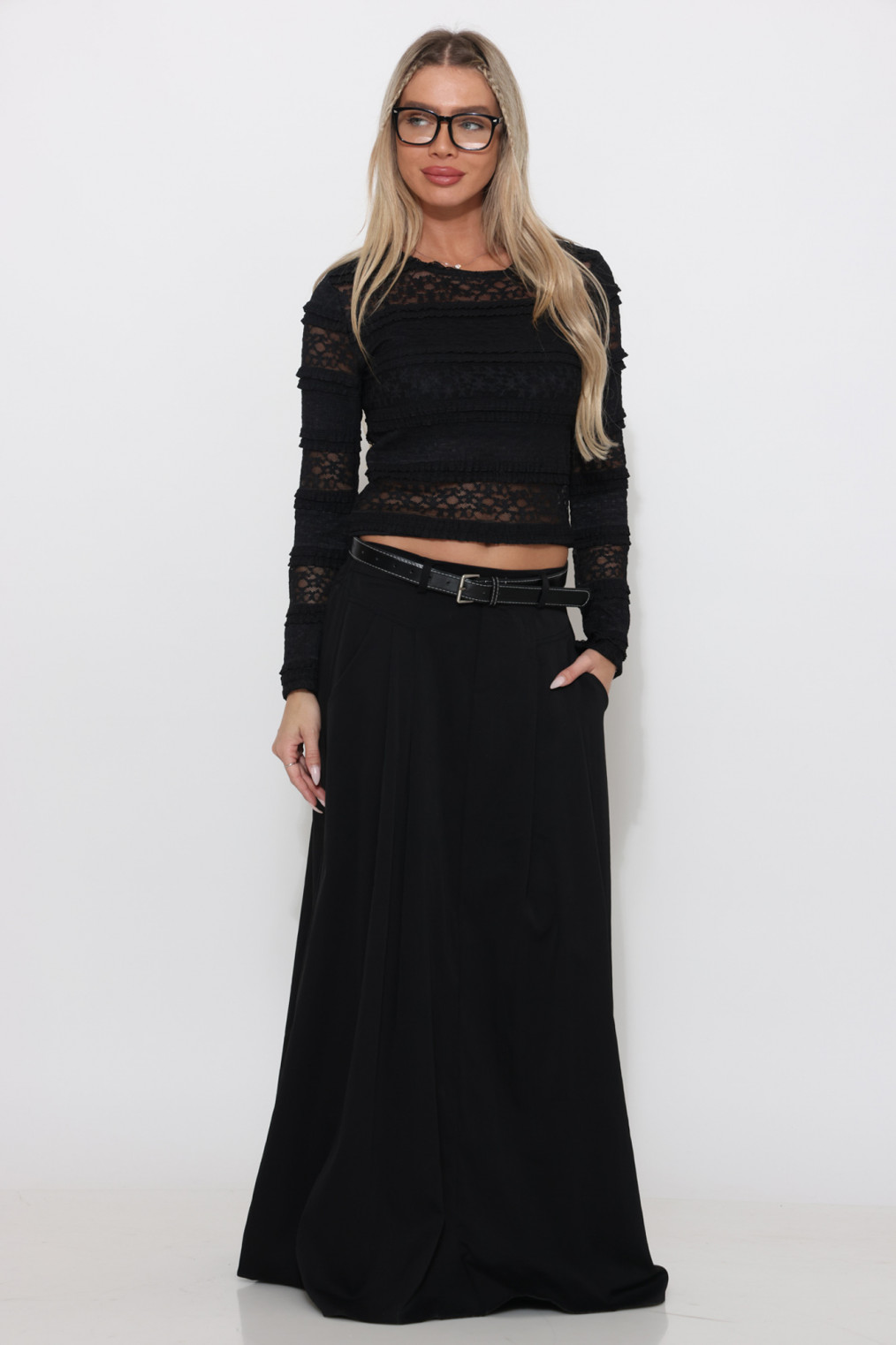 חצאית מקסי כיסים חגורה