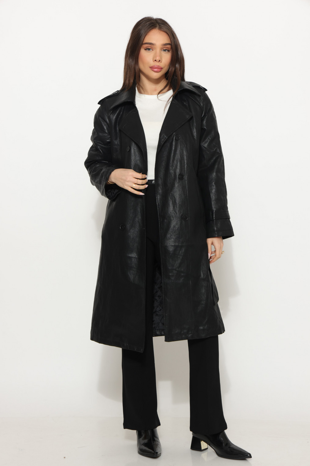 ג`קט דמוי עור ארוך + ביטנה מילוי