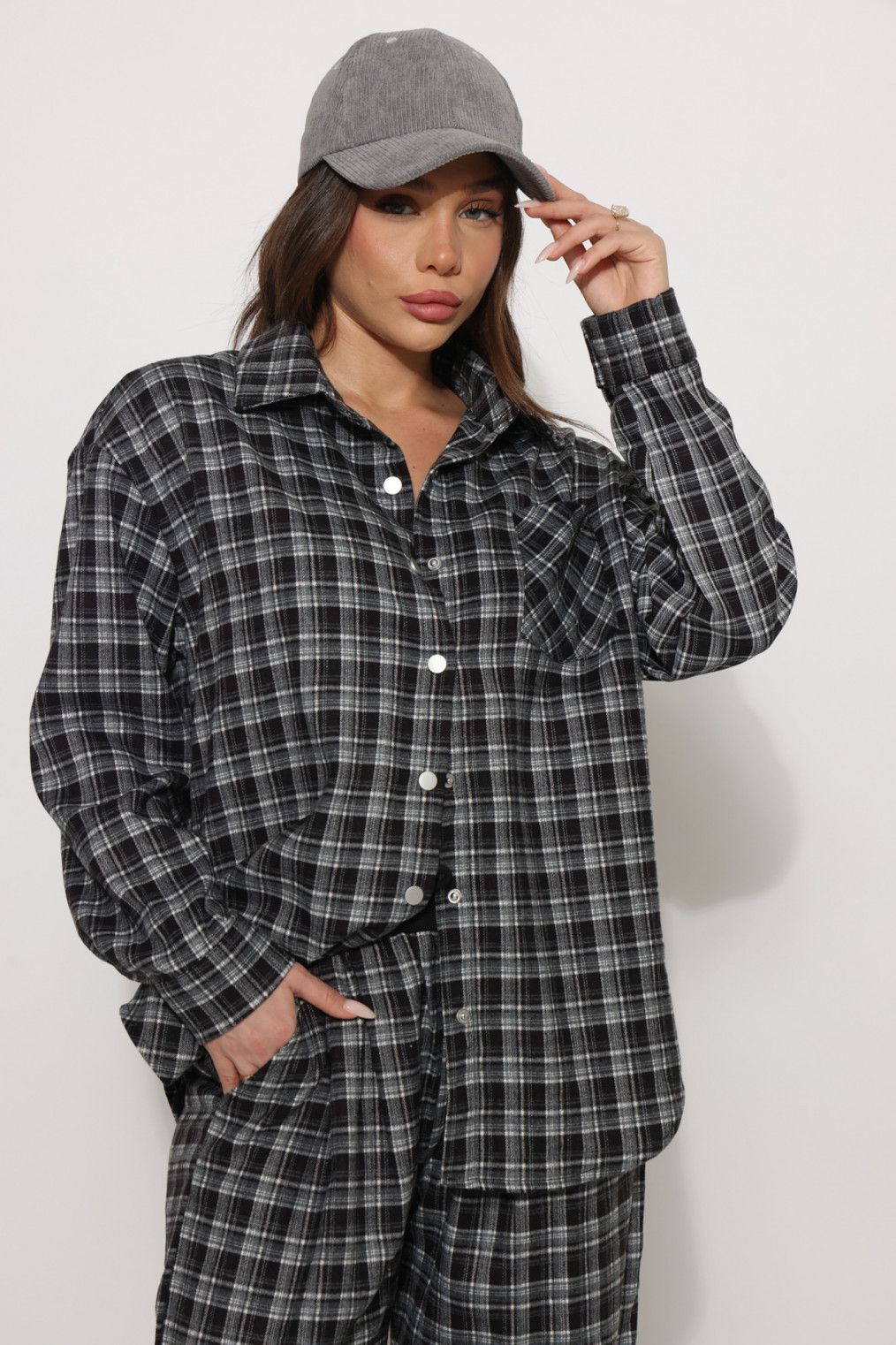 חולצה משובצת צוארון 