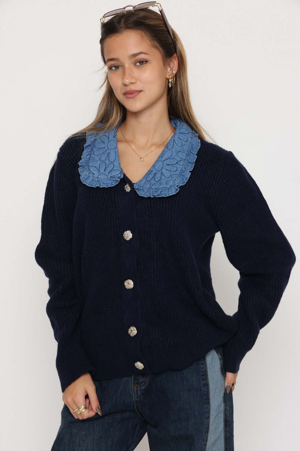 קרדיגן שילוב צוארון כפתורים