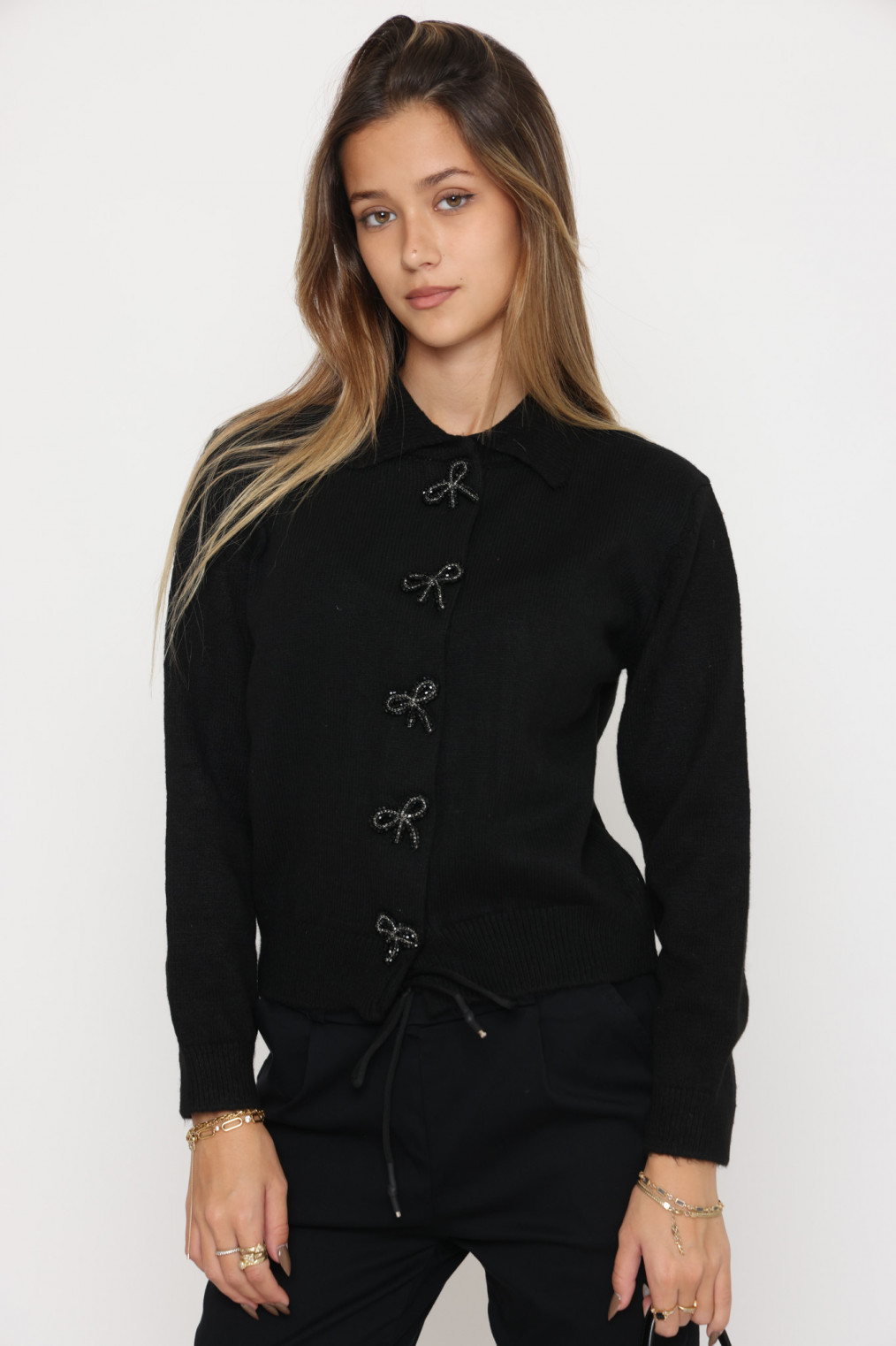 קרדיגן צוארון כפתור פפיון