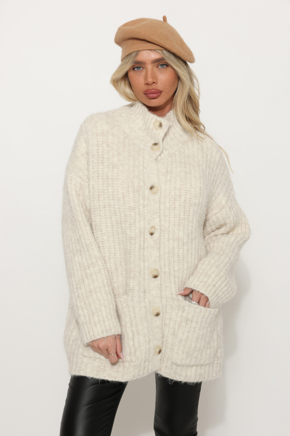 קרדיגן סריג אובר סייז כפתורים וכיסם