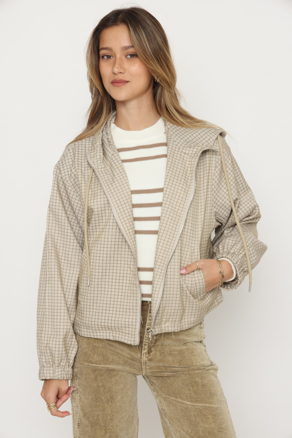 ג`קט רוכסן קפוצ`ון אריג פפיטה