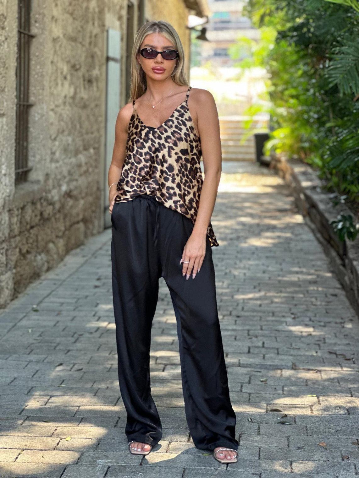 מכנס סאטן חלק + מודפס