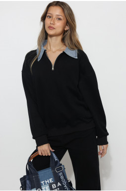 חולצה שילוב צווארון ג`ינס + רוכסן