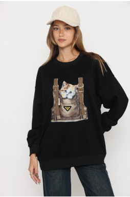 סווצ`ר ריקמה חתול+אבזם