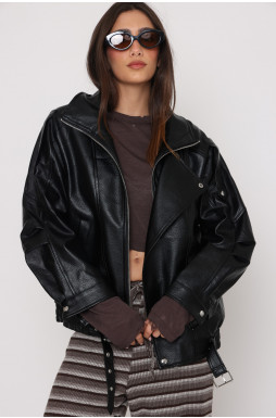 ג'קט דמוי עור גומי -אבזם