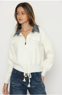 קרדיגן צוארון ג`ינס רוכסן