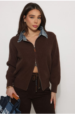 קרדיגן צוארון ג`ינס רוכסן