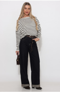 ג`ינס קיפול מכפלת משולב פסים