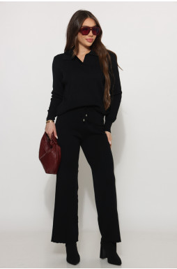 חליפה סריג צווארון וי שילוב פס