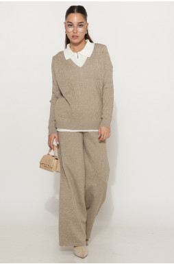 חליפה סריג צמות משולבת צוארון