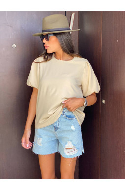 חולצה שרוול בלון כפתור