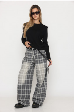 מכנס משבצות+חגורה באגי