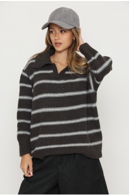 סריג צווארון פסים וי