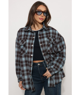 חולצה משובצת ריקמה בגב