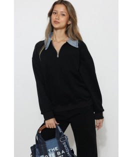 חולצה שילוב צווארון ג`ינס + רוכסן