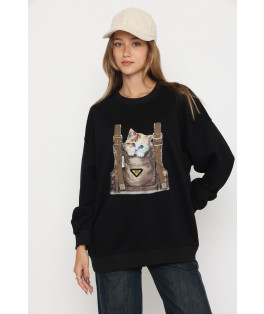 סווצ`ר ריקמה חתול+אבזם