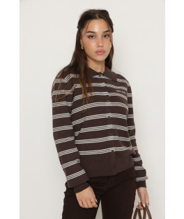 קרדיגן צוארון פסים כפתורים