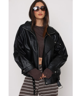 ג'קט דמוי עור גומי -אבזם