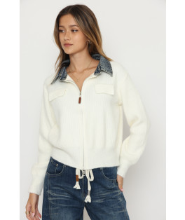 קרדיגן צוארון ג`ינס רוכסן