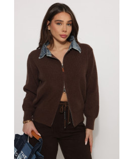 קרדיגן צוארון ג`ינס רוכסן