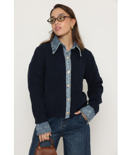 קרדיגן סריג משולב ג`ינס כפתורים