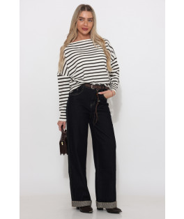 ג`ינס קיפול מכפלת משולב פסים