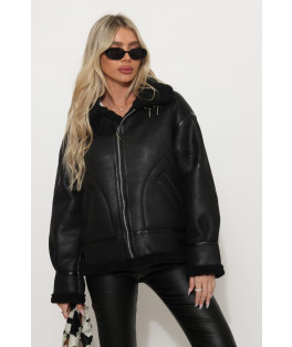 ג`קט שילוב דמוי עור +פרווה