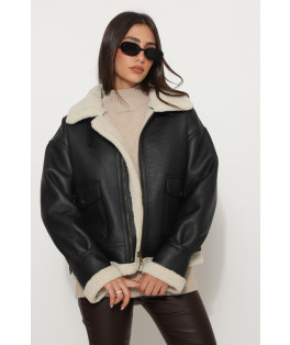 ג`קט עור פרווה צווארון גולף