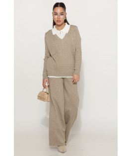 חליפה סריג צמות משולבת צוארון