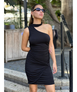שמלה כתף 1 מסובבת כיווצים