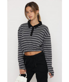 חולצה צווארון בטן בד סריג פסים