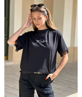 חולצה שילוב דפוס שרוול רזיל