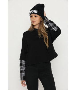 חולצה ניקי שילוב שרוול משבצות רוגבי