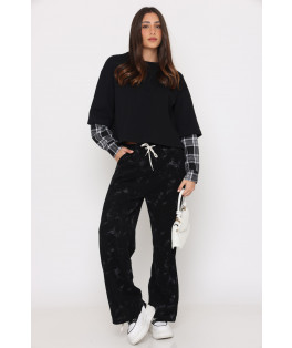 חולצה ניקי שילוב שרוול משבצות