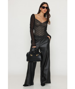 מכנס רחב עור מותן גומי עם כיס צד