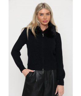 סריג רוכסן צוארון פרווה