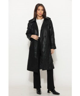ג`קט דמוי עור ארוך + ביטנה מילוי